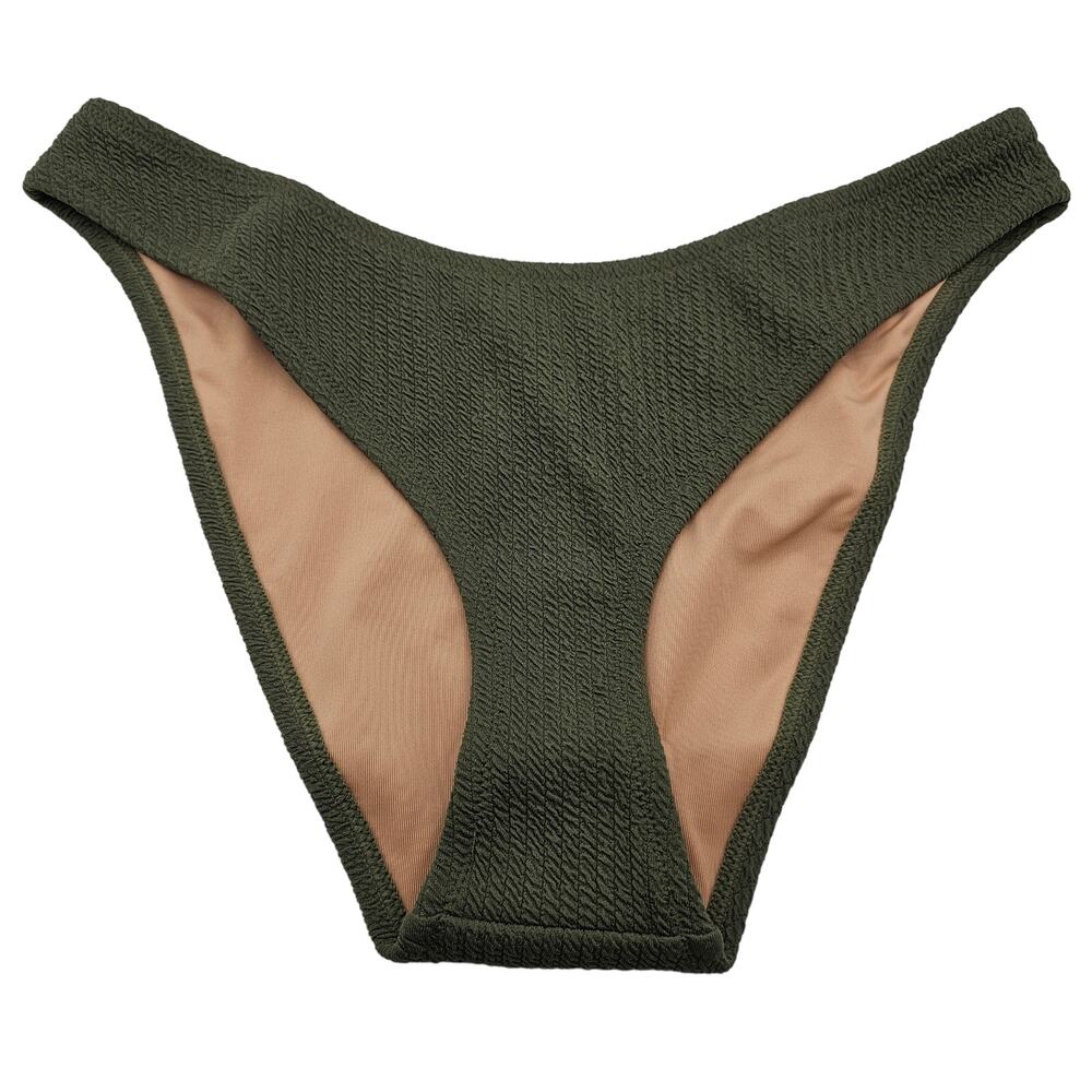 J. Crew Womans size M Curved Waist Cheeky Ribbed Bikini Bottom Olive Cheeky NEW